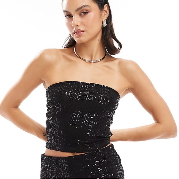 🖤 The Limited Y2K Black Sequin Tube Top NWT Small‎ - Picture 1 of 11